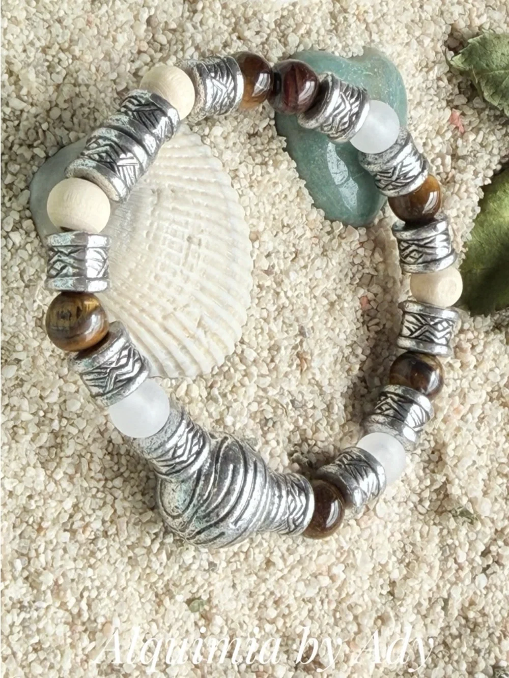 Alquimia Brown, White and Silver Beaded Bracelet